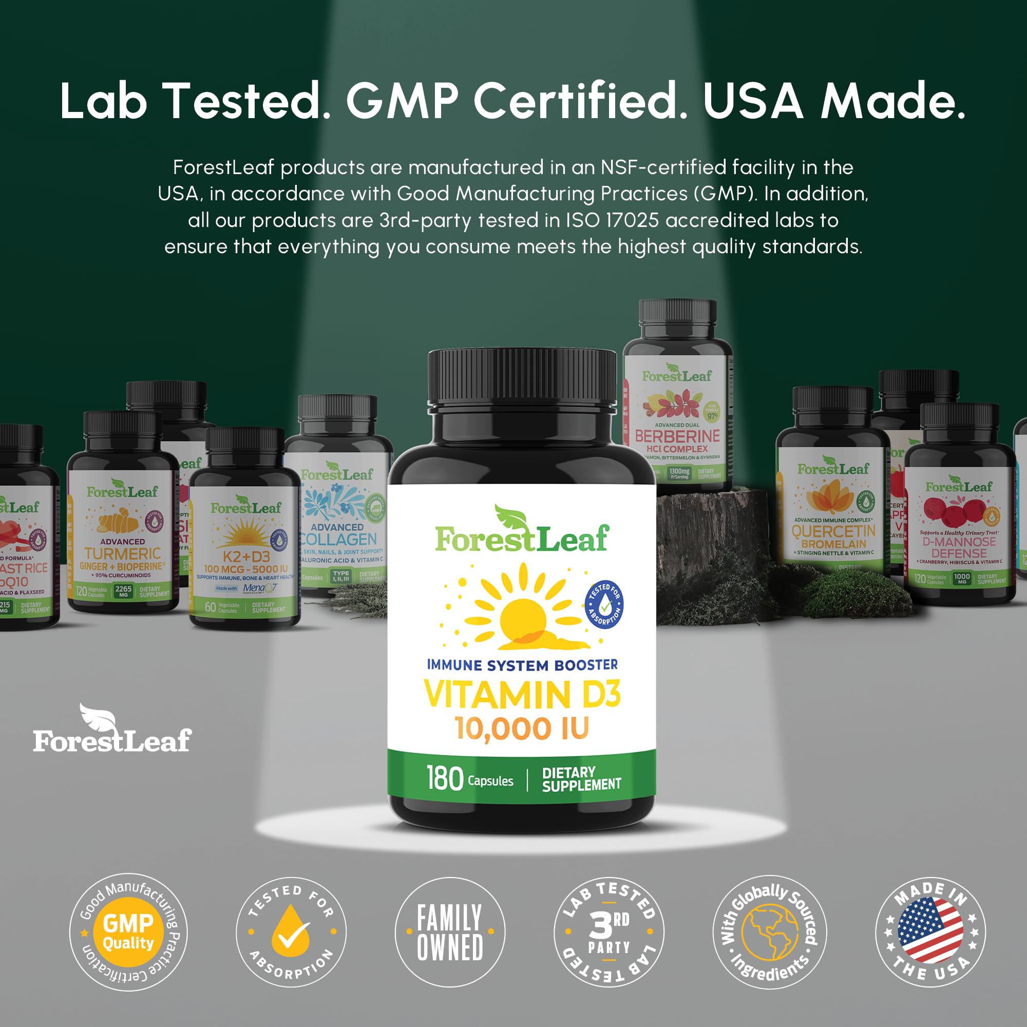 Ingredientes limpios en ForestLeaf Vitamina D3 10000 UI