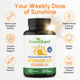 ForestLeaf Vitamina D3: primer plano de cápsulas fáciles de tragar