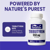 ForestVibe Tributyrin: estandarización al 60% para 330 mg de tributirina activo por porción.
