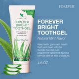 Tubo sin fluoruro Forever Living Bright Toothgel, sabor menta fresco.