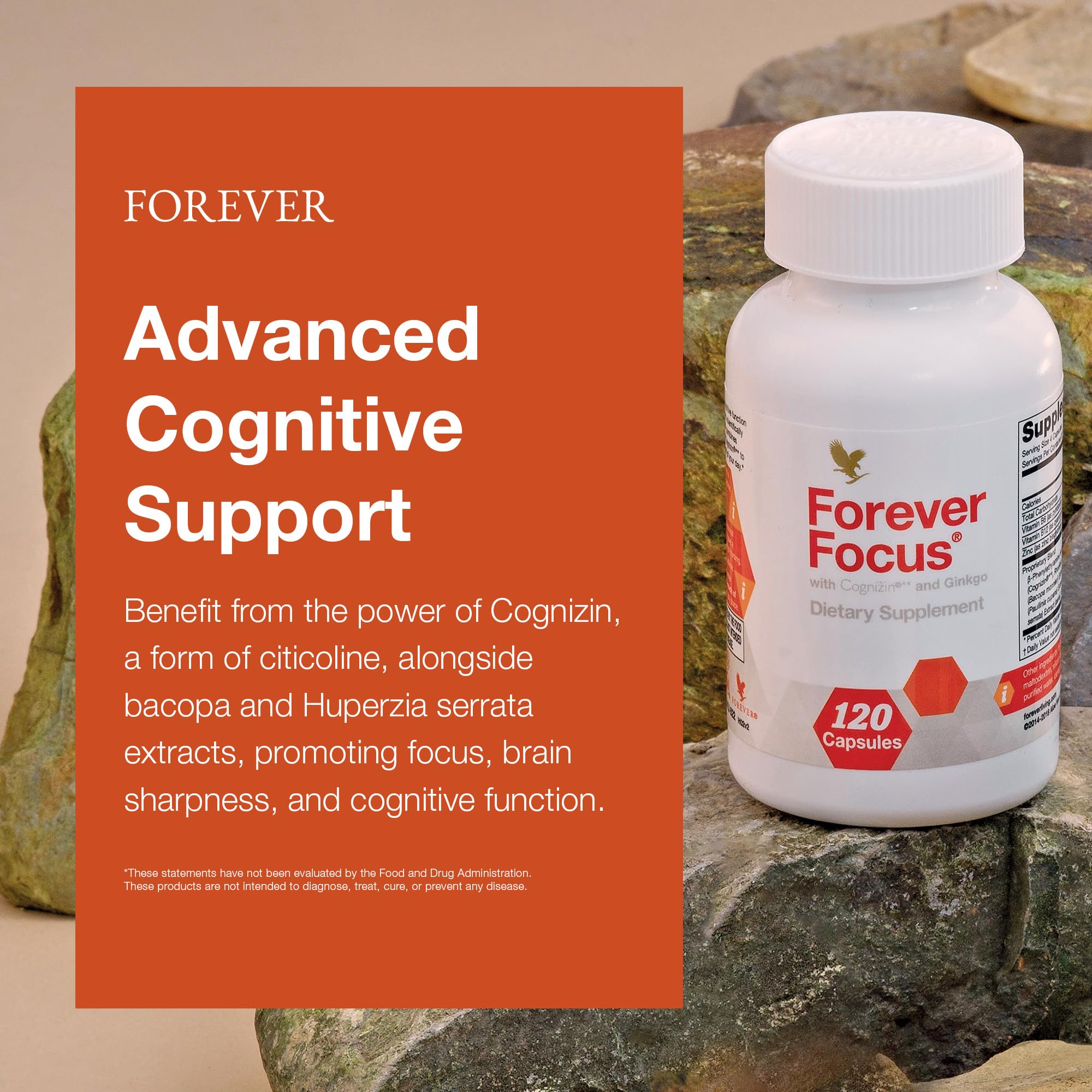 Forever Focus: cápsulas de bacopa para rendimiento cognitivo.