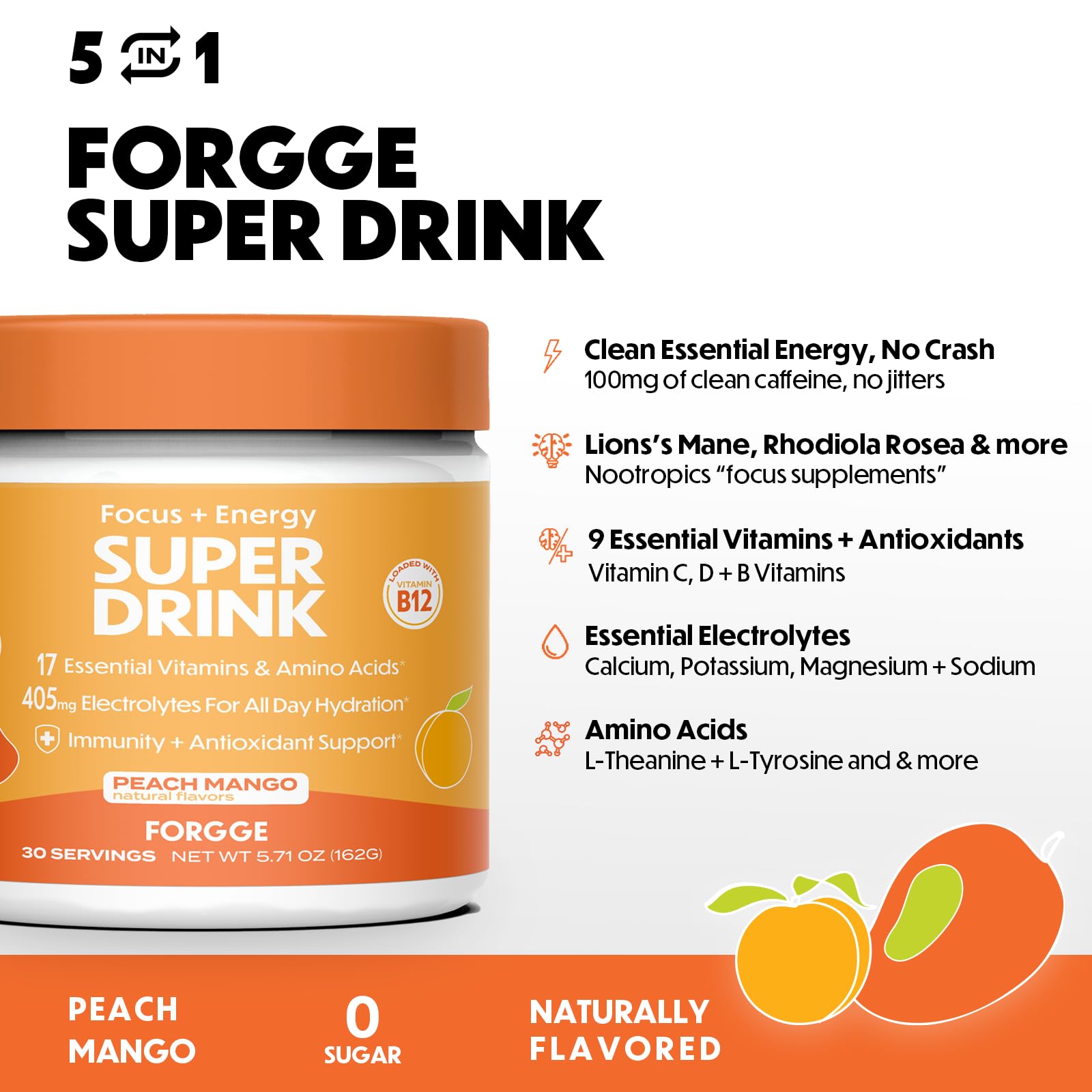 Etiqueta Forgge muestra vitamins y antioxidantes para apoyo diario