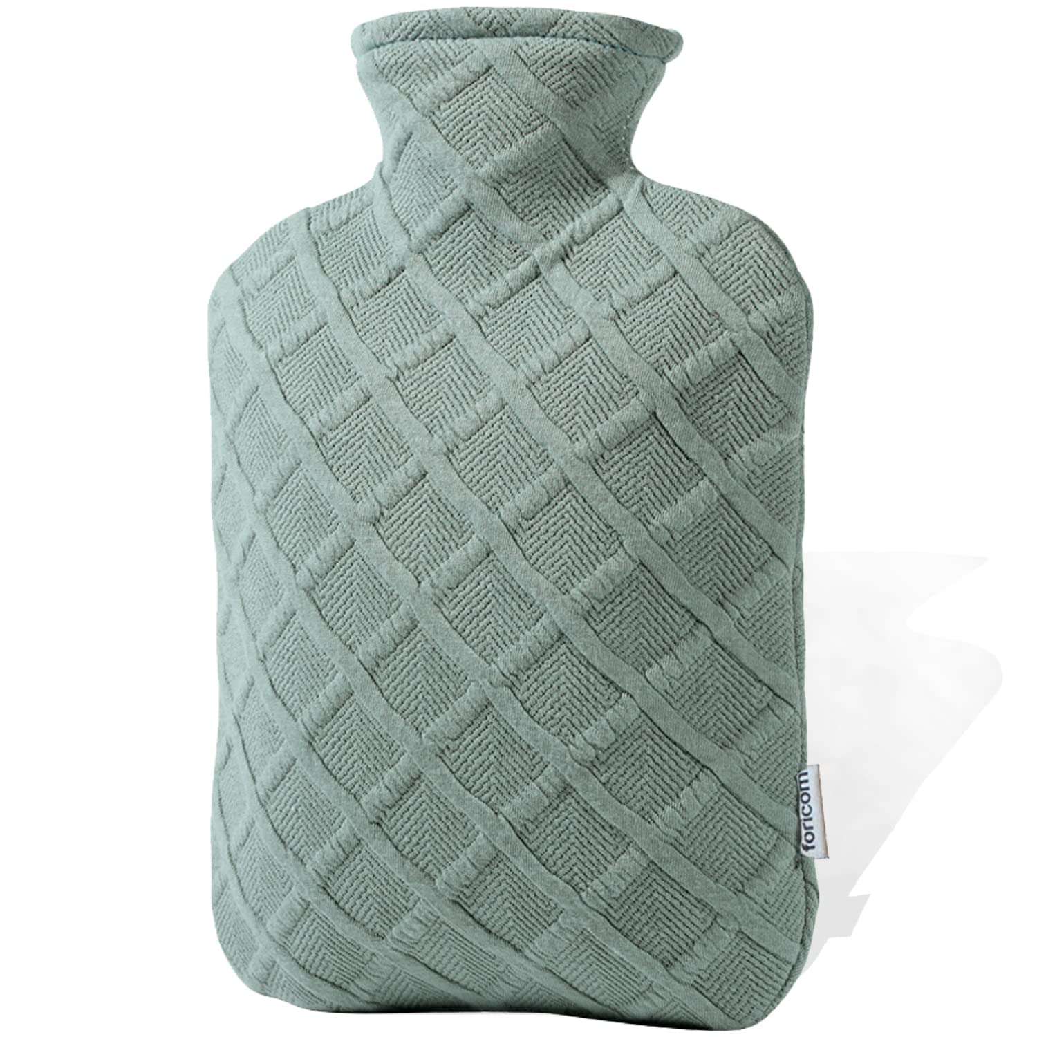 Foricom bolsa de agua caliente 2L con funda verde, lista para aliviar tensiones.