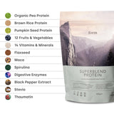 Form Superblend proteína vainilla etiqueta nutrientes, aporta vitaminas y minerales clave.