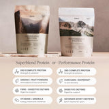 Form Superblend proteína vainilla ingredientes, contiene superalimentos y fibra para bienestar.