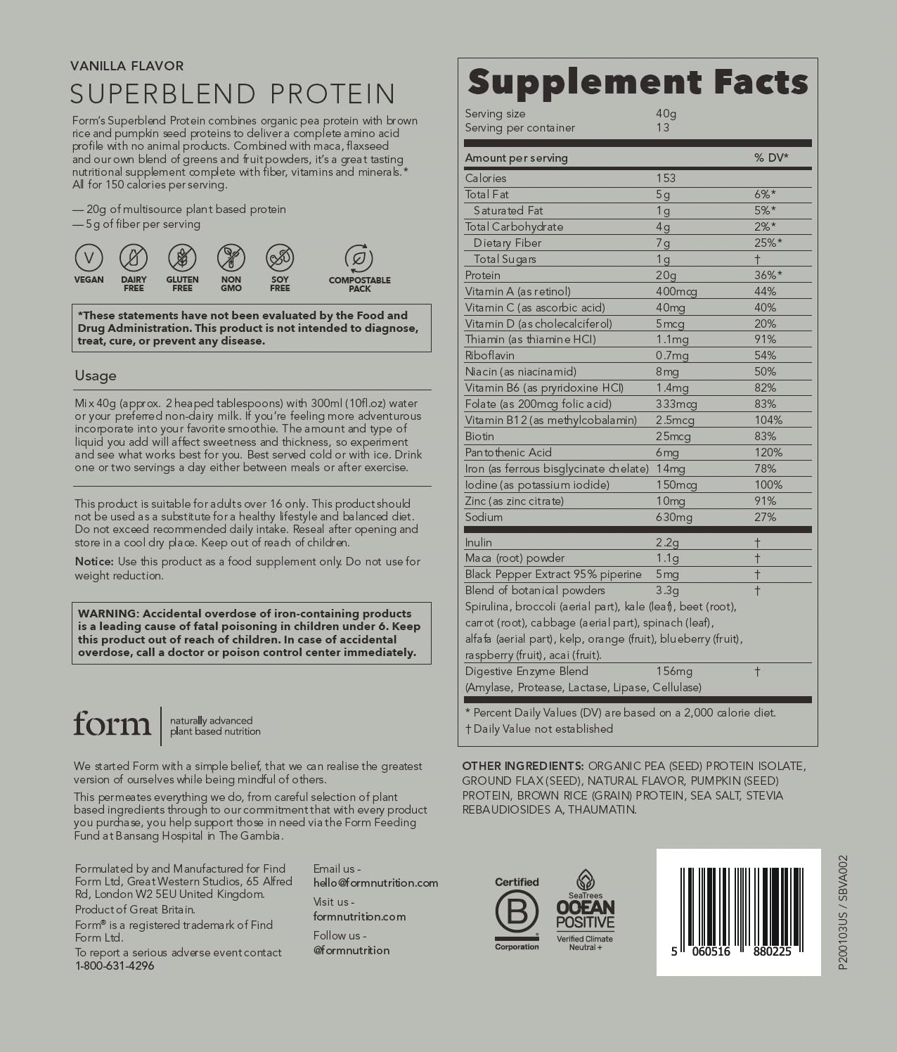 Form Superblend proteína vainilla taza, batido cremoso para una comida rápida.