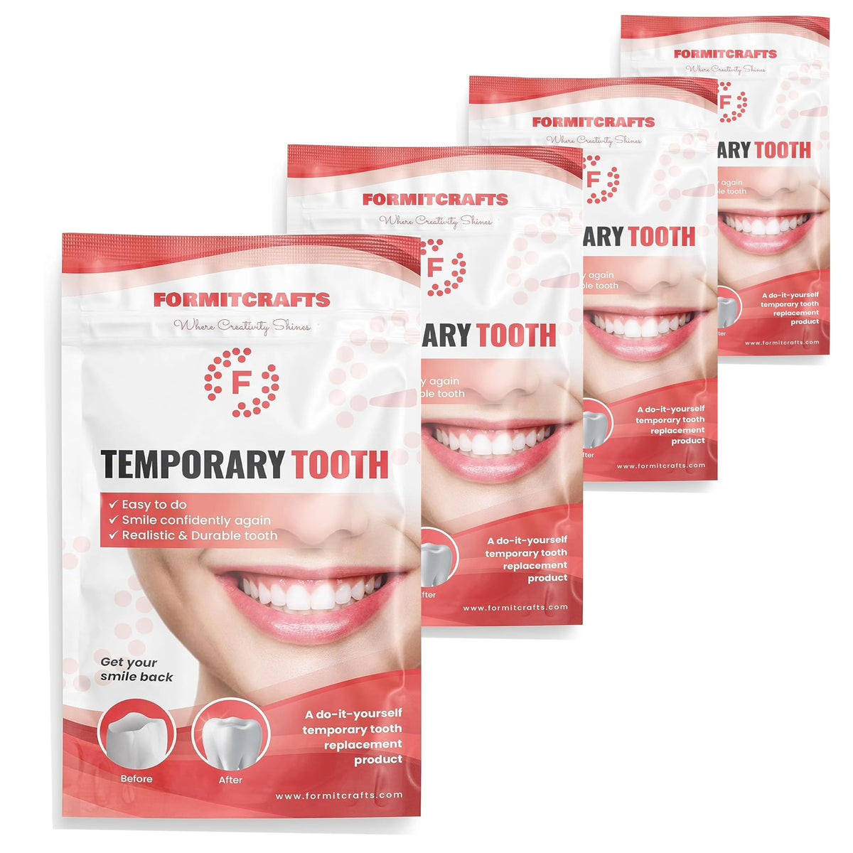 Formit Crafts bolas termoplásticas para reparación dental, relleno temporal con aspecto natural.