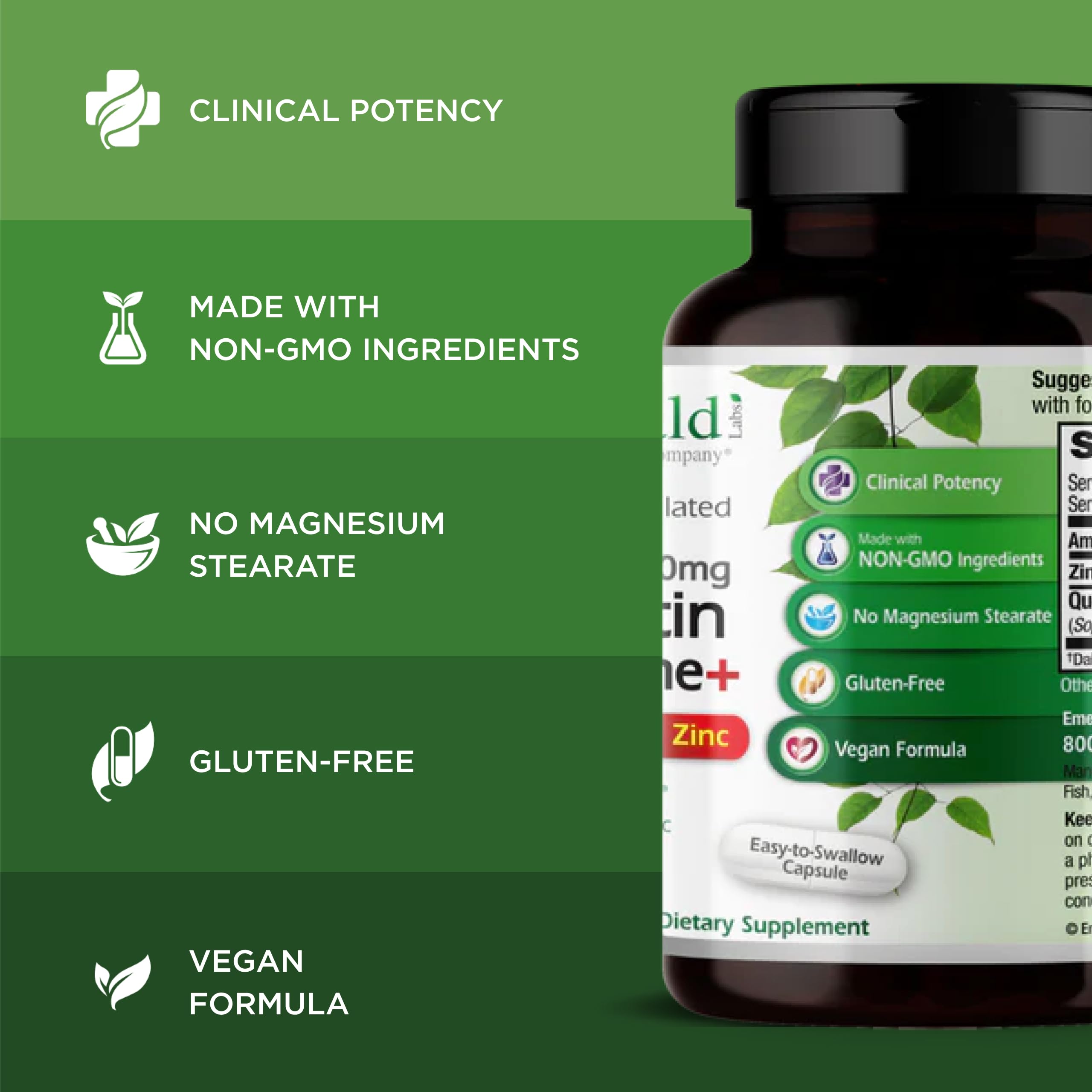 Fórmula EMERALD LABS Quercetina Phytosome Más destacando antioxidante y soporte celular.