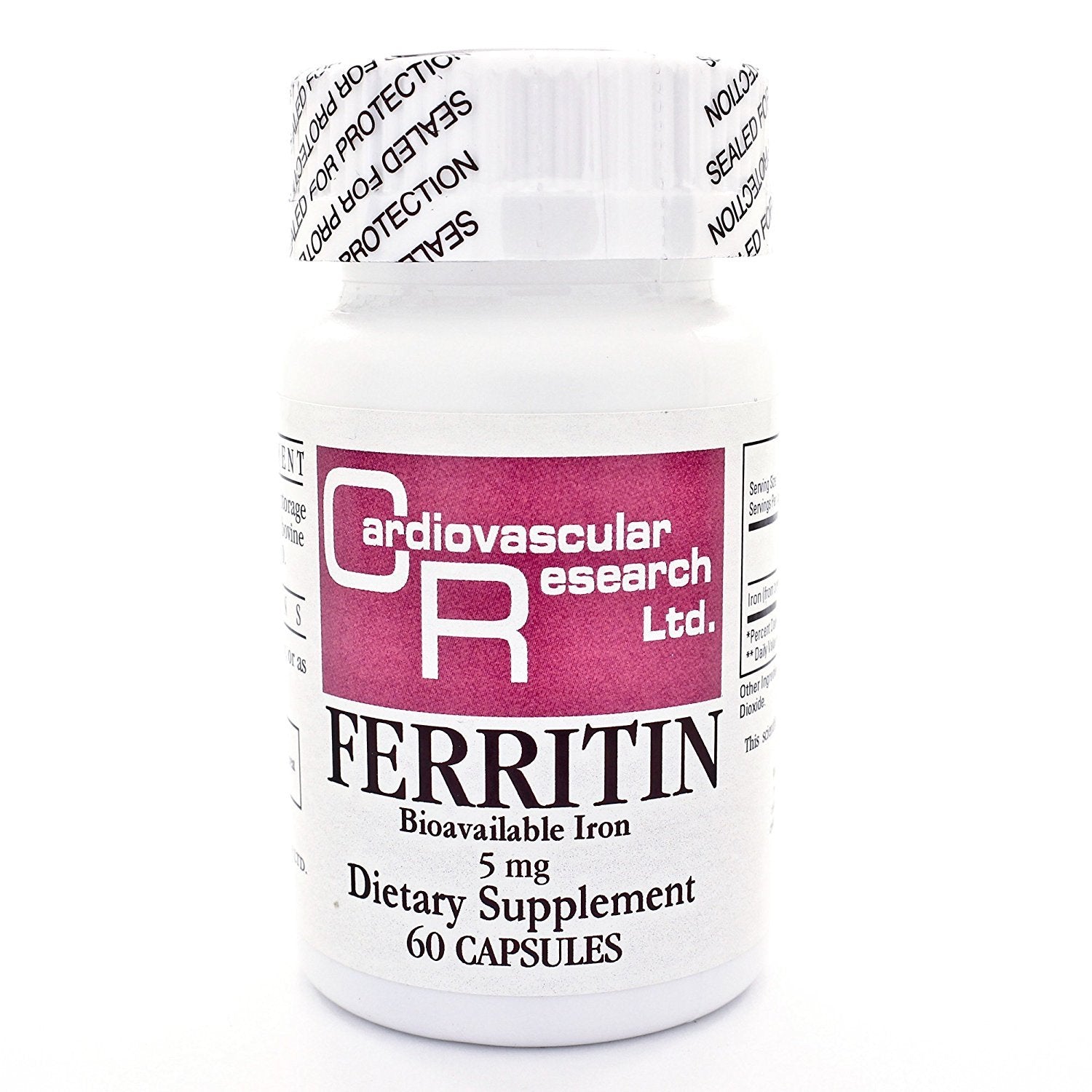 Ferritin Fe 5 mg de Ecological Formulas, botella, soporte potencial para la energía diaria.