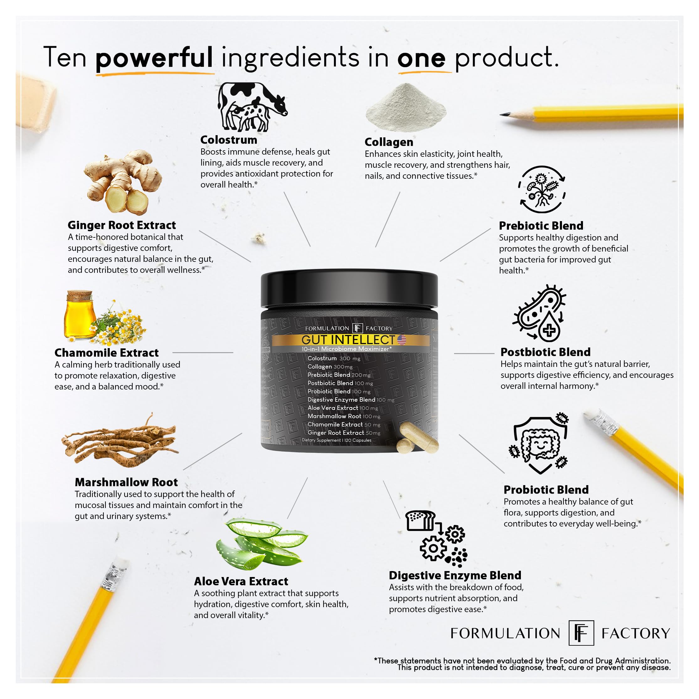 Formulation Factory Gut Intellect colostrum para apoyo general de nutrición intestinal.