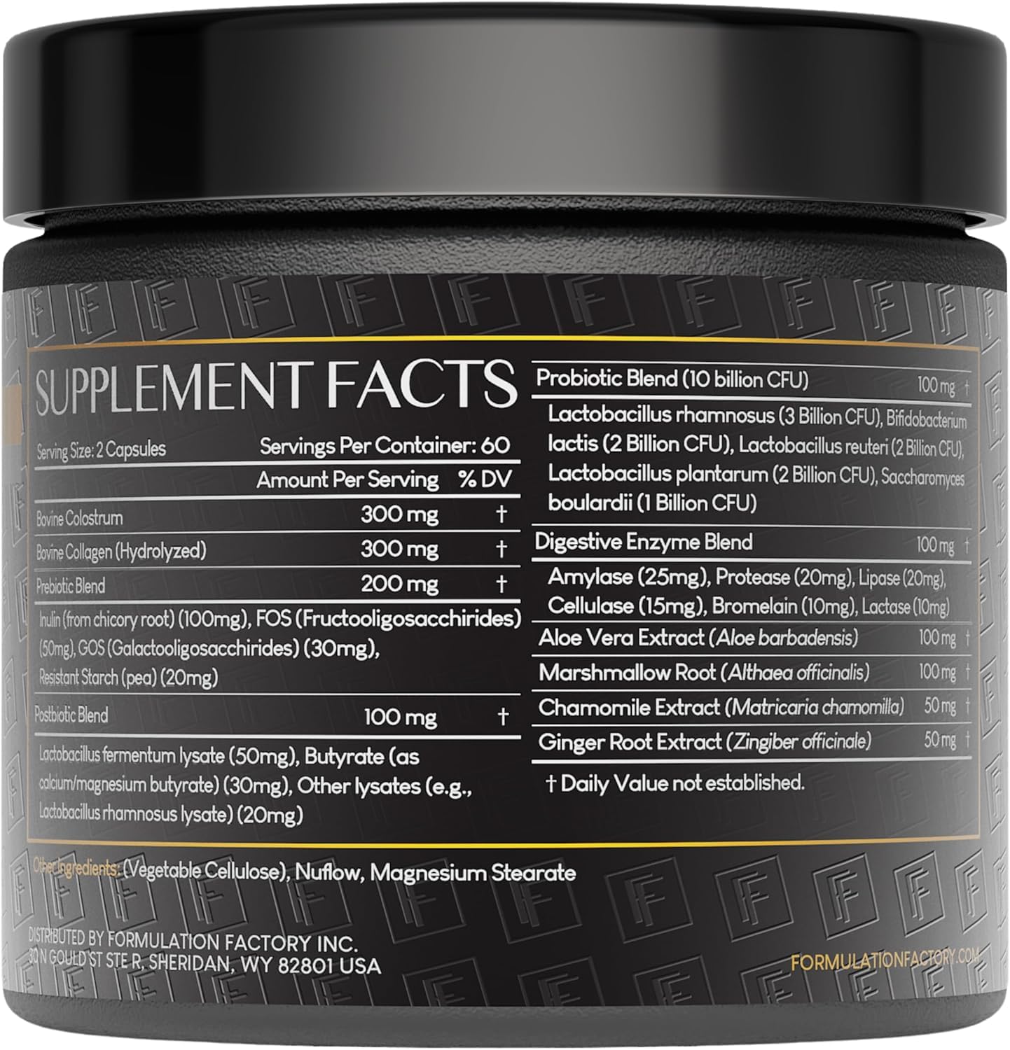 Formulation Factory Gut Intellect ingredientes clave para apoyo digestivo suave.