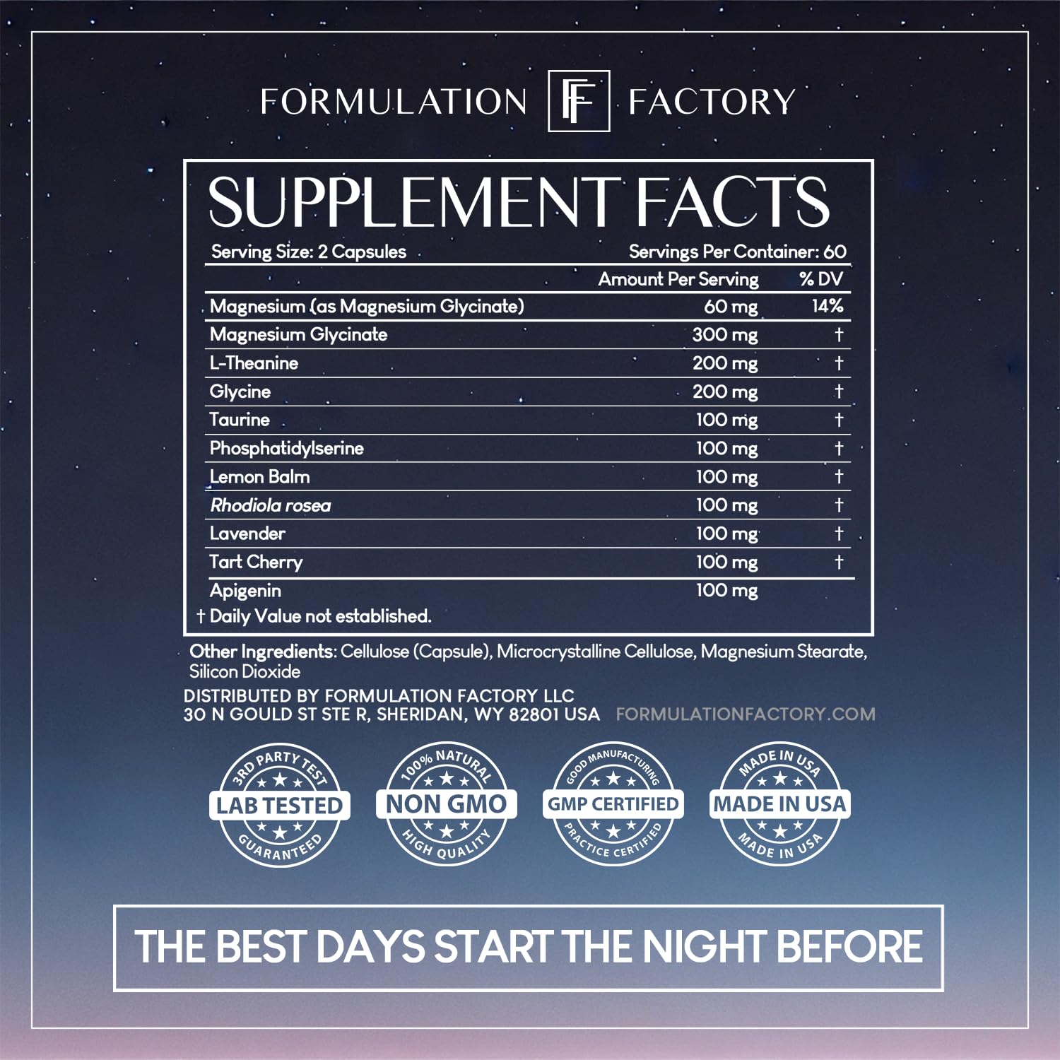 Formulation Factory La Noche Anterior: recuperación corporal durante el sueño nocturno.