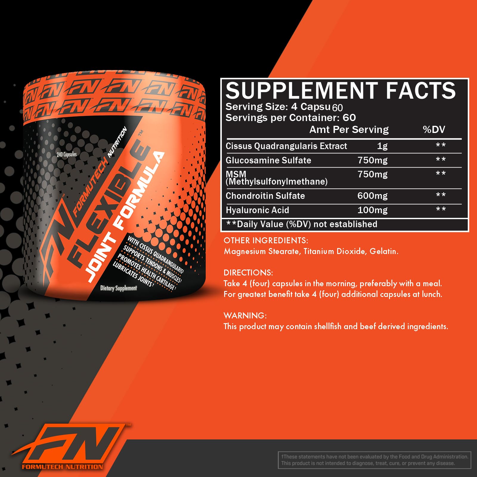 Formutech Flexible Fórmula: ingredientes clave glucosamina y condroitina para soporte articular