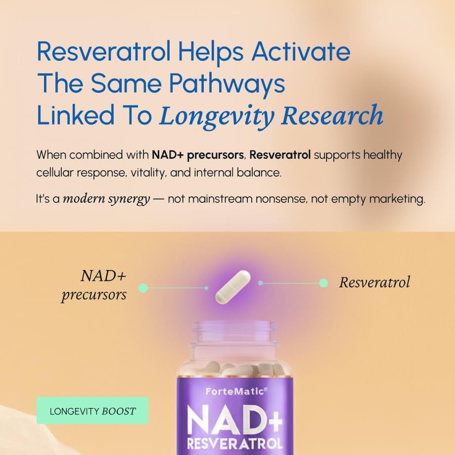 Fortematic NAD+ Resveratrol: detalle de cápsula y dosificación estable