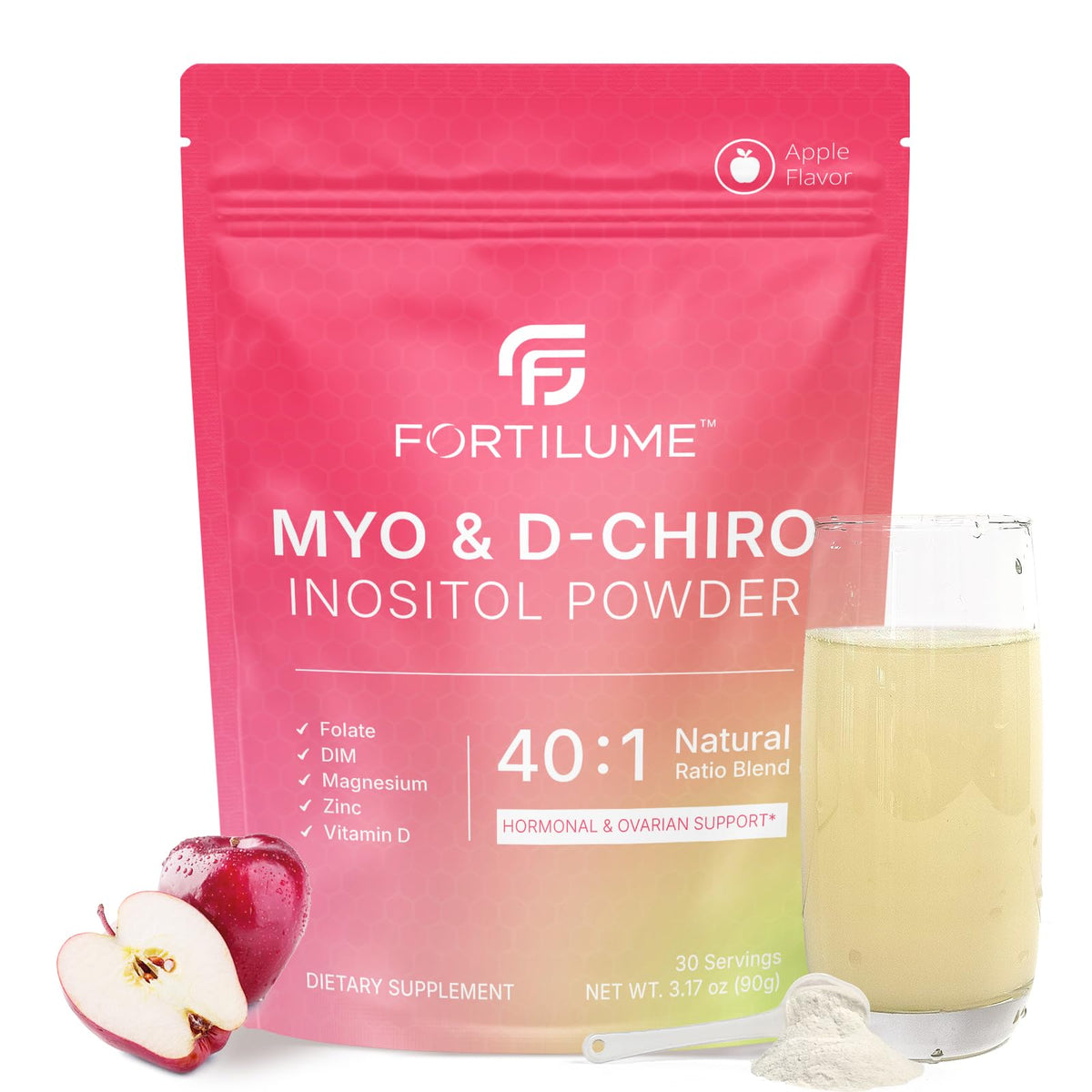 FORTILUME Myo-D-Chiro Inositol polvo sabor manzana envase para consumo diario y equilibrio hormonal