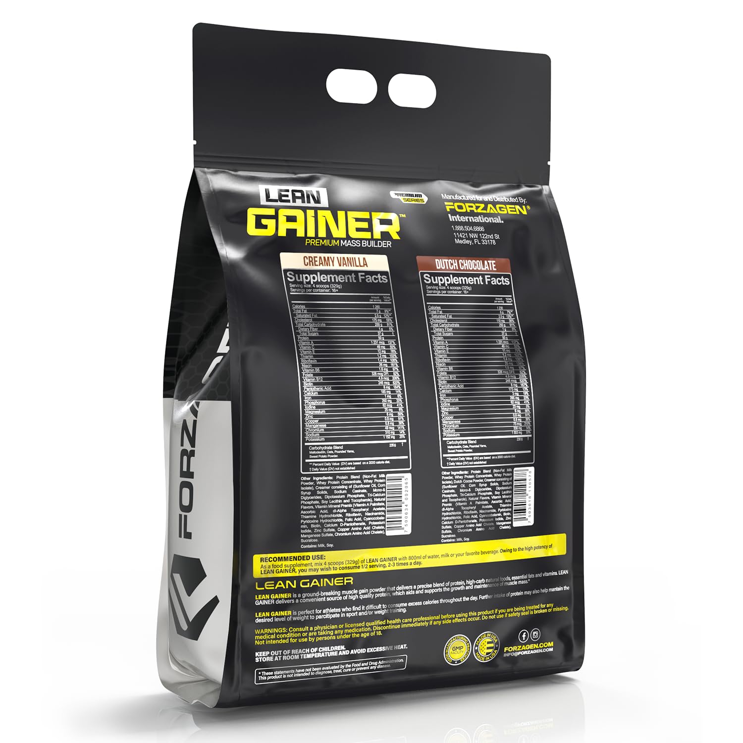 Forzagen Lean Gainer: información nutricional con 1260 kcal y 50 g de proteína