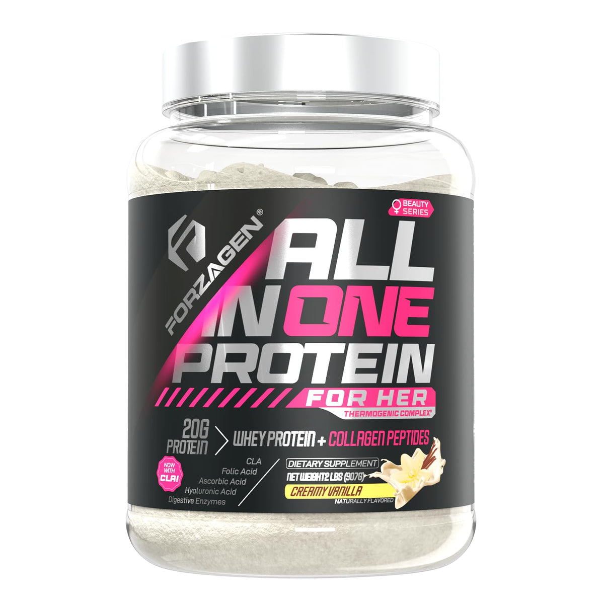 Forzagen Proteína para Mujer en lata, soporte diario para nutrición y bienestar.