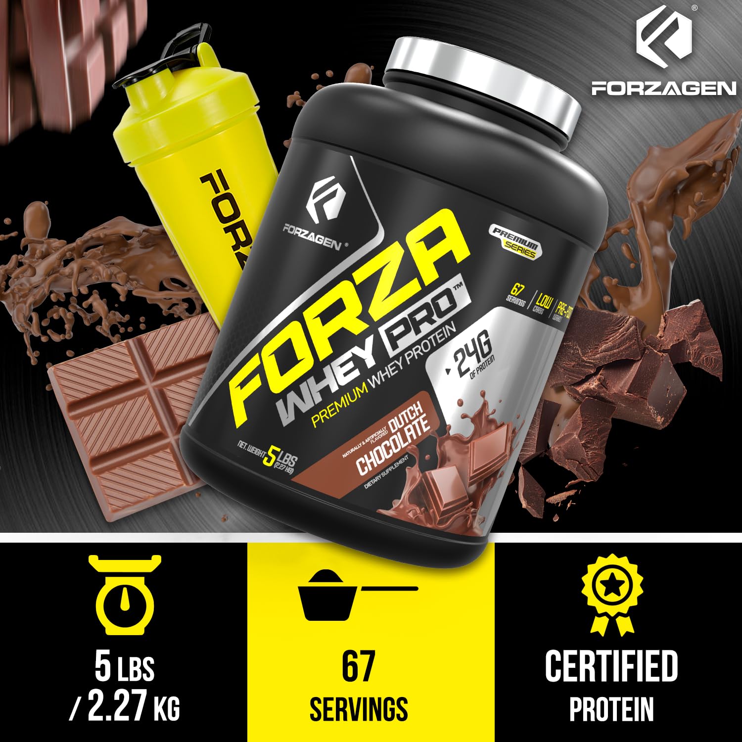 Forzagen Whey PRO: envase de 5 lb para múltiples porciones.