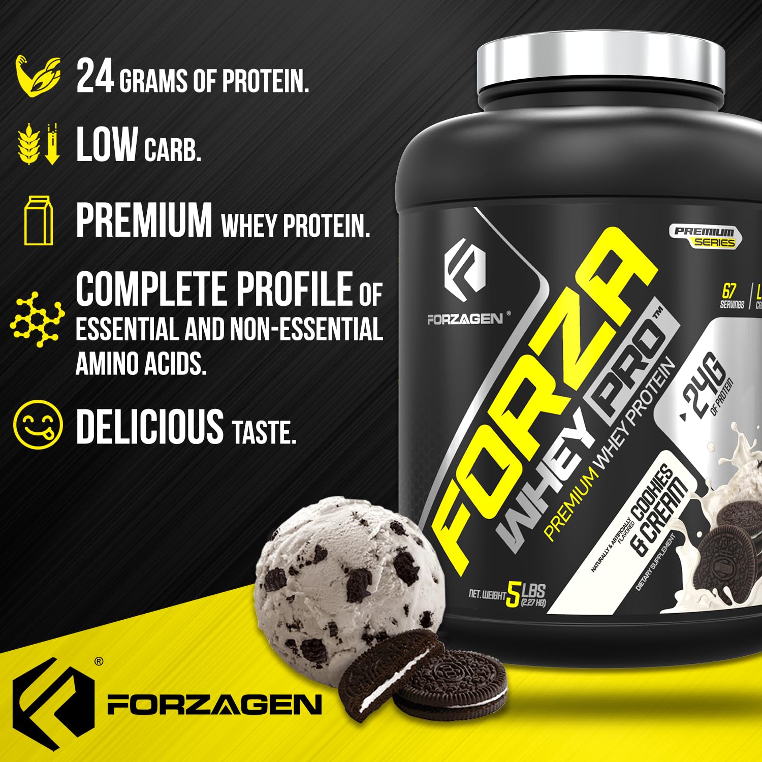 Forzagen Whey PRO, envase de 5 libras para consumo diario práctico.