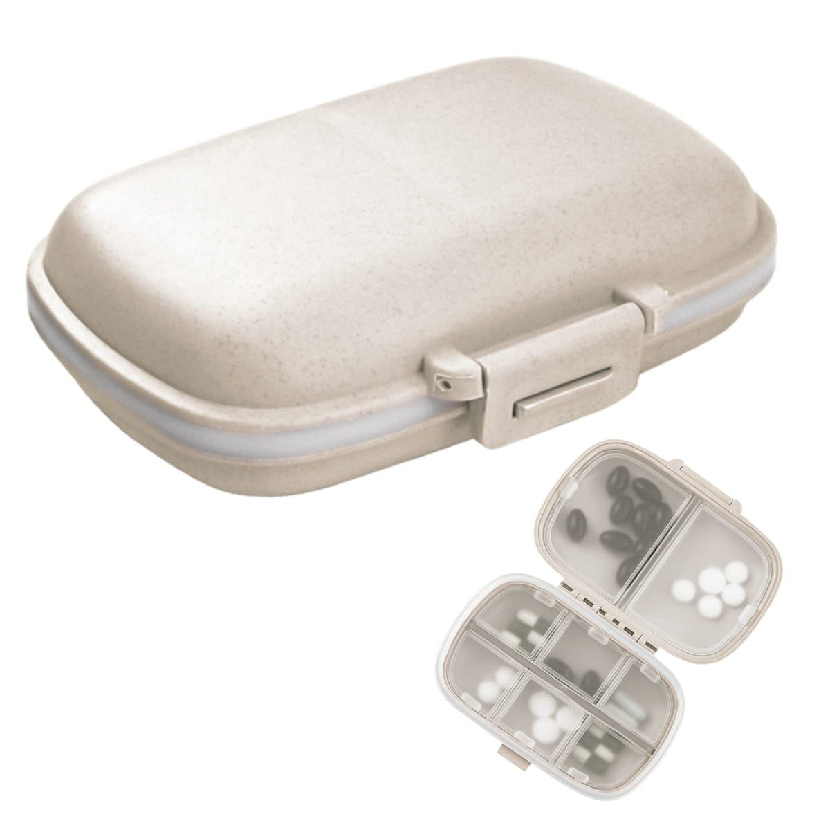 Fouews organizador de pastillas para viaje con 8 compartimentos, ideal para dosis diarias ordenadas.