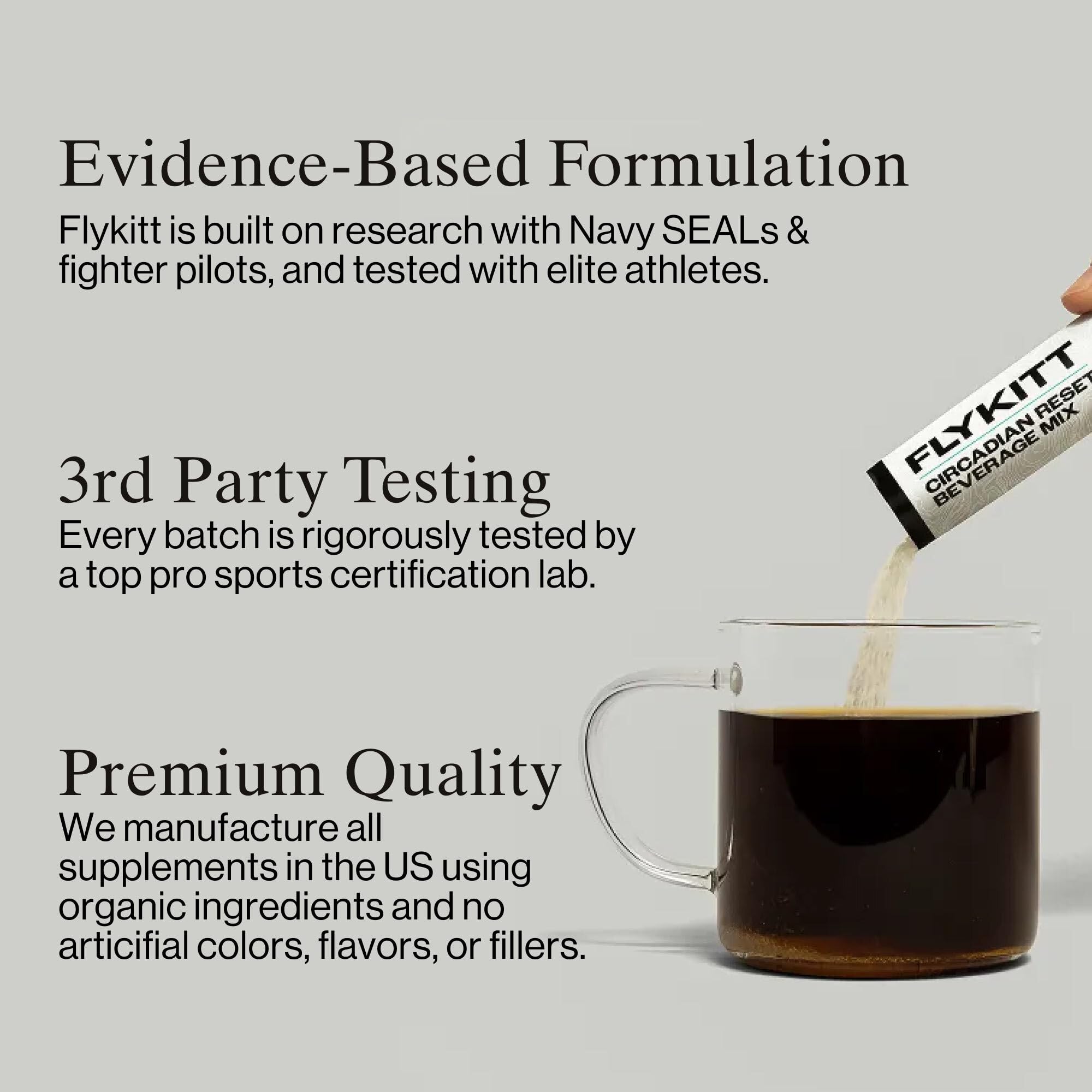 Suplementos hechos en EE.UU. de Flykitt, con formulaciones de calidad.