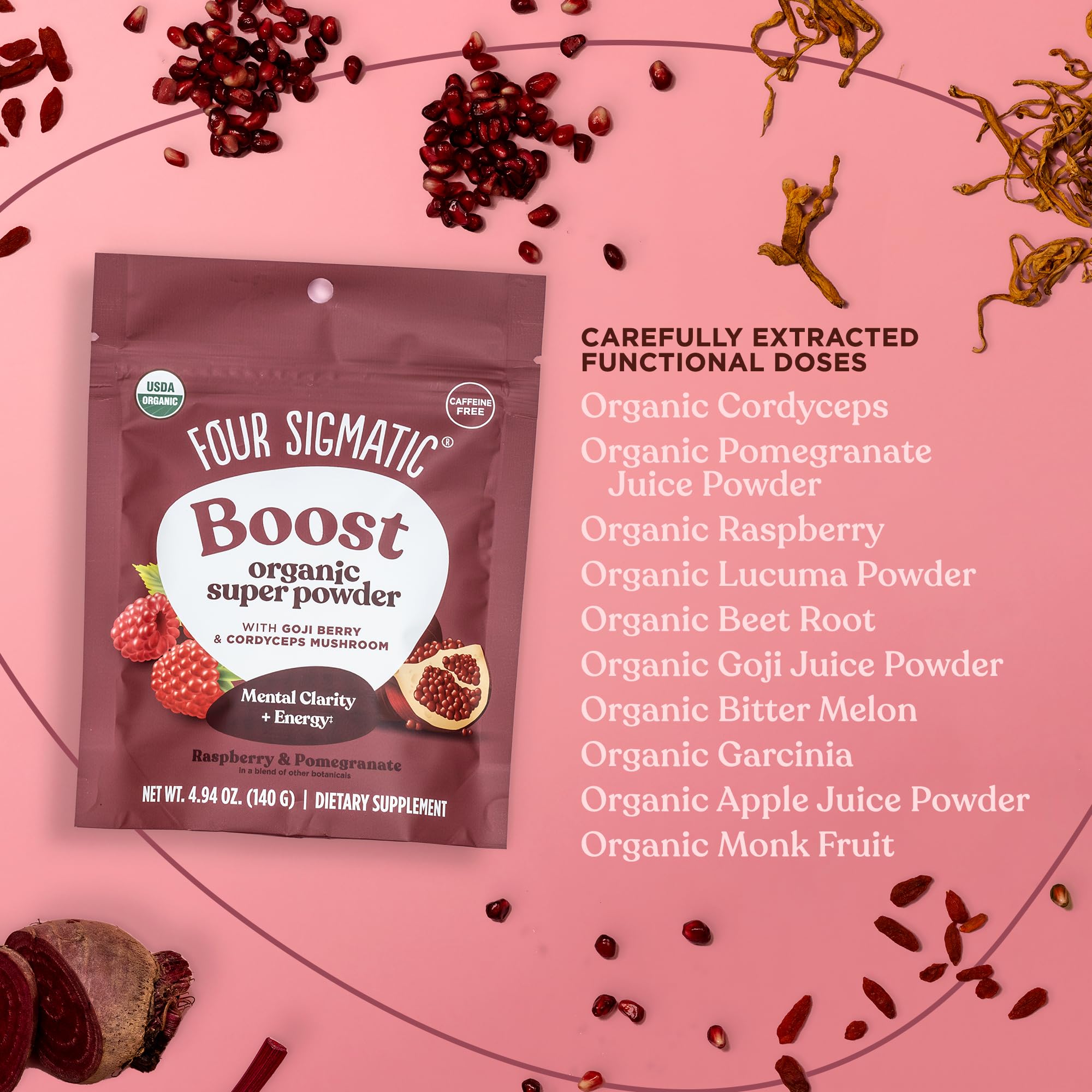 Bebida lista para tomar con Four Sigmatic y frambuesa roja.