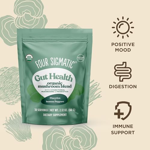 Four Sigmatic Gut Health Mushroom Blend en bebida, listo para aportar un impulso diario.