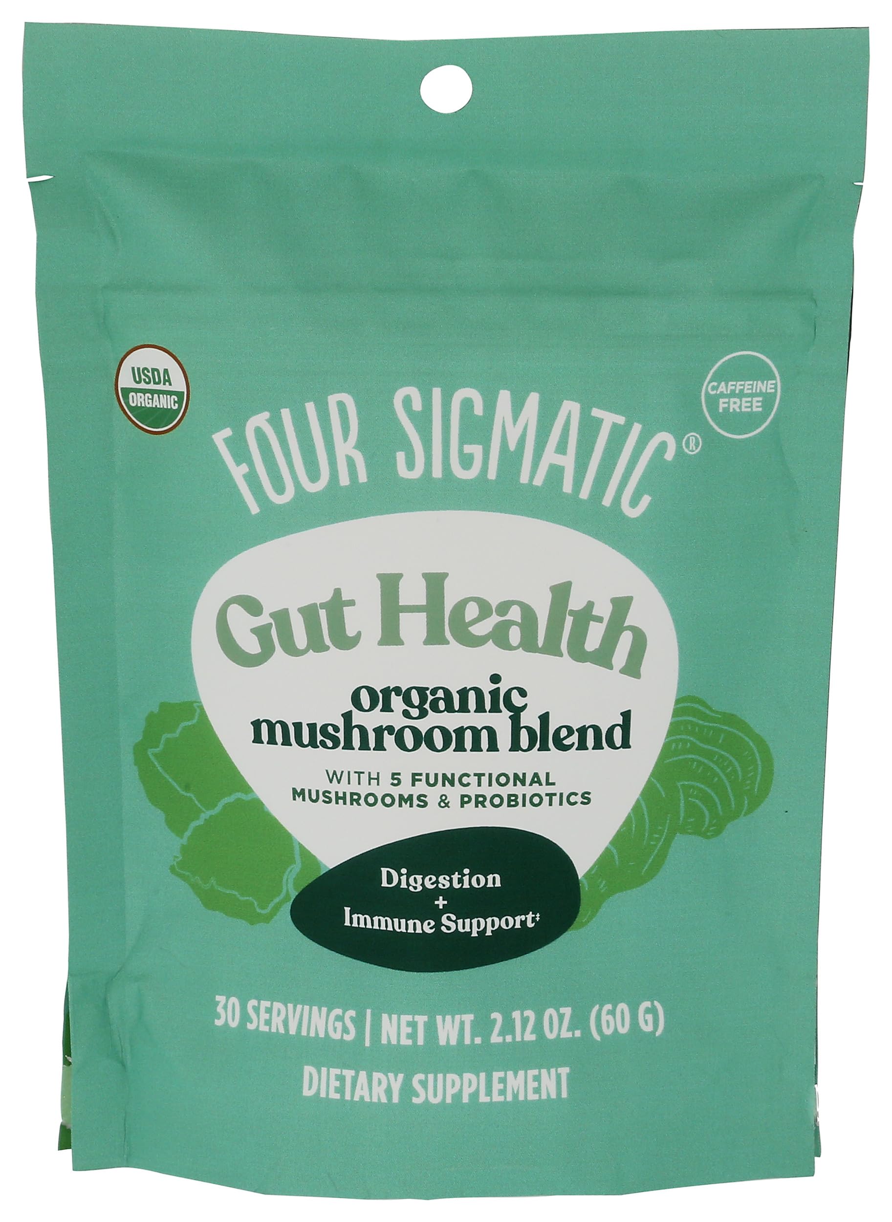 Four Sigmatic Gut Health Mushroom Blend, escena de cocina saludable para hábitos diarios.