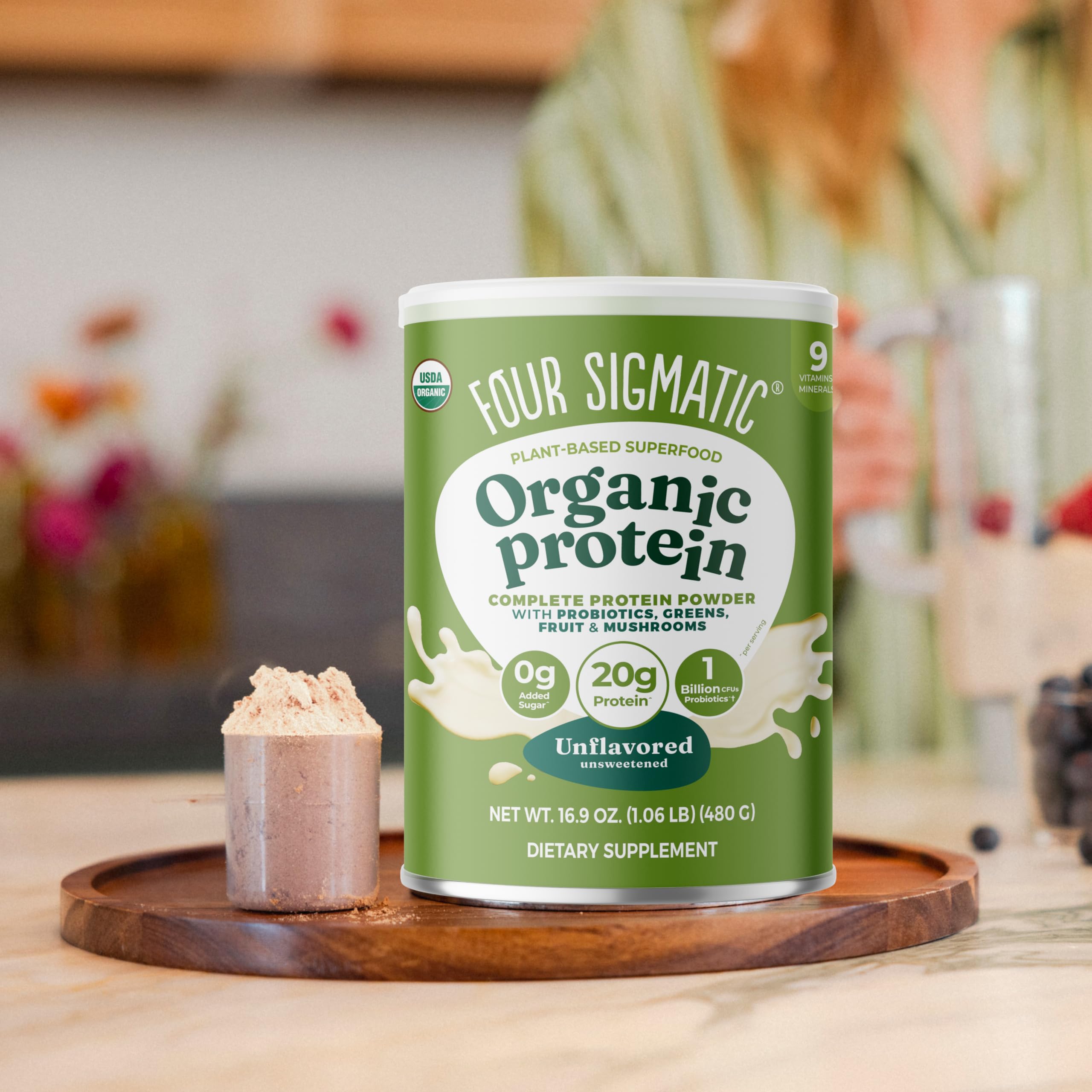 Four Sigmatic envase reciclable con 15 porciones para conveniencia diaria.