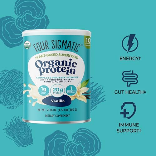 Four Sigmatic proteina vegana organica vainilla, cuchara medidora para porciones precisas
