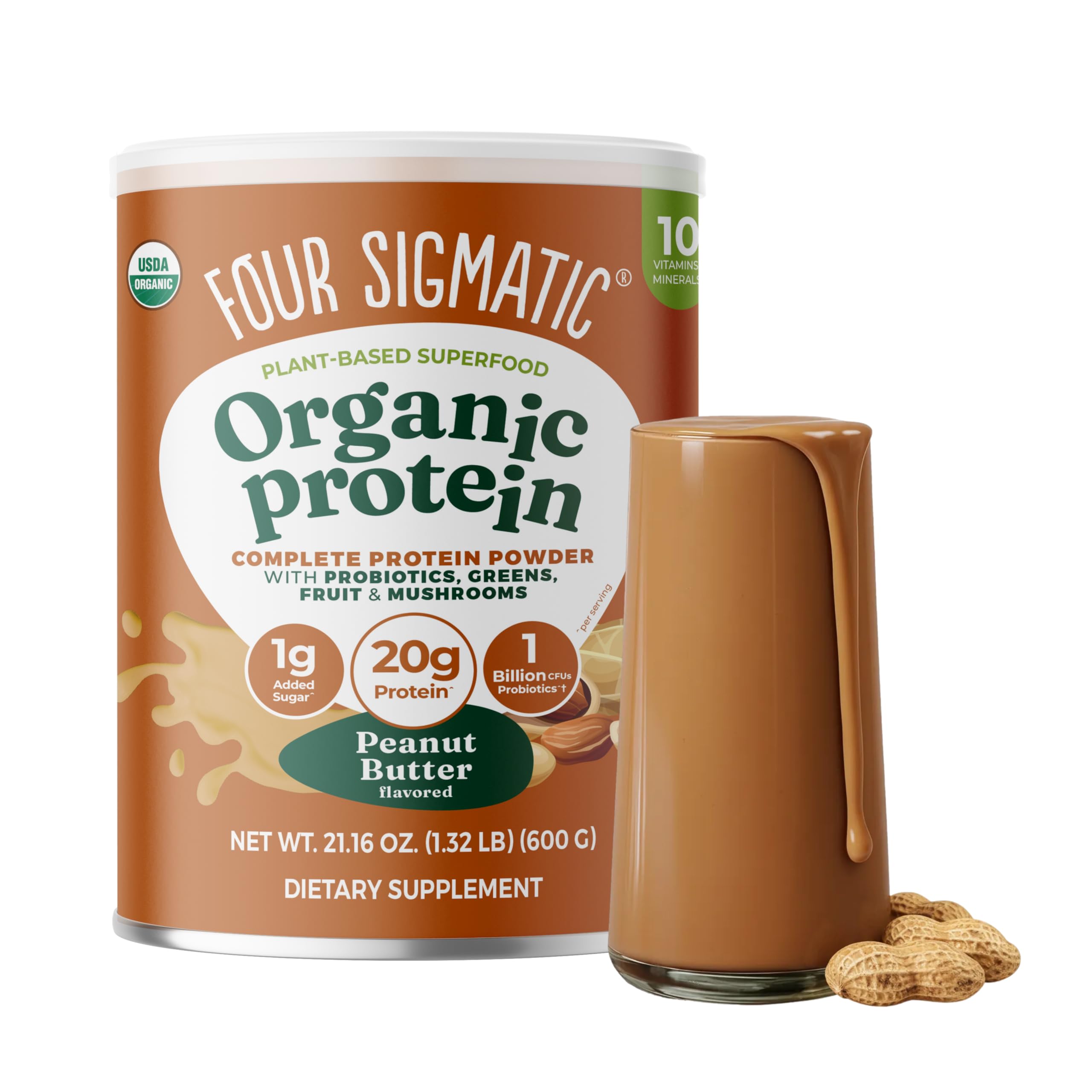 Proteína vegetal Four Sigmatic en bote orgánico para desayunos nutritivos