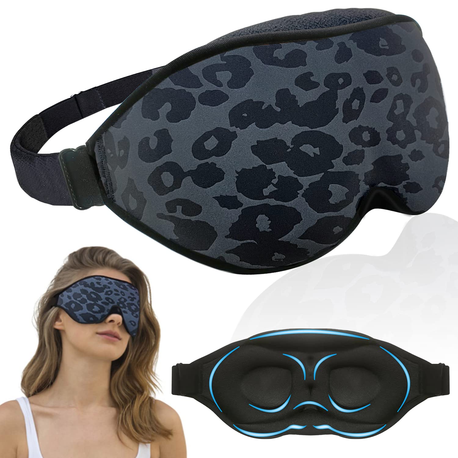 FOX-TECH mascarilla sueño leopardo frontal bloquea la luz para dormir mejor