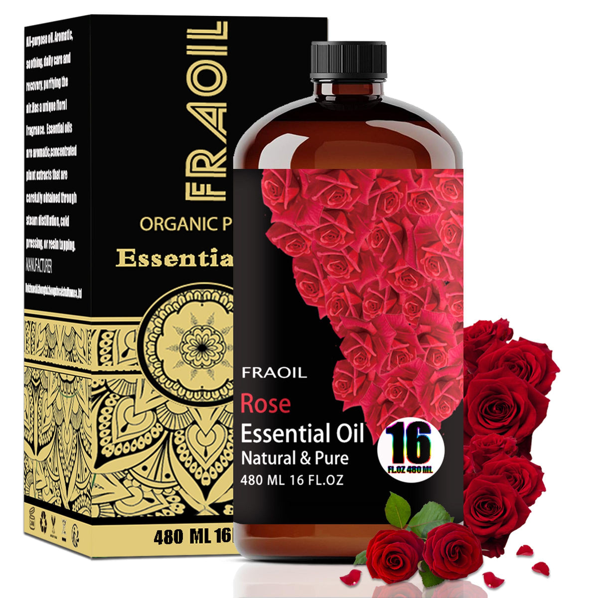 FRAOIL Aceite esencial de rosa en botella ámbar para aromaterapia en casa