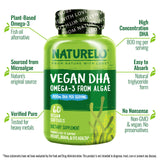 Frasco Naturelo DHA vegano, olor neutro, fácil de tragar.