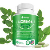 Fravonique Moringa 800mg: botella de cápsulas para energía natural durante el día.