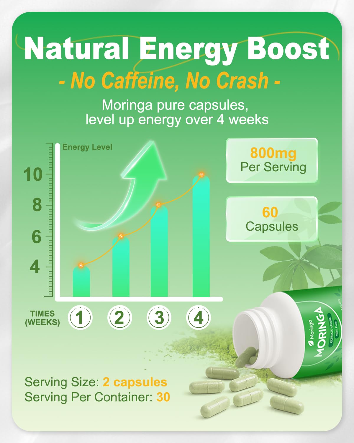 Fravonique Moringa 800mg: polvo de moringa verde, base nutricional natural.