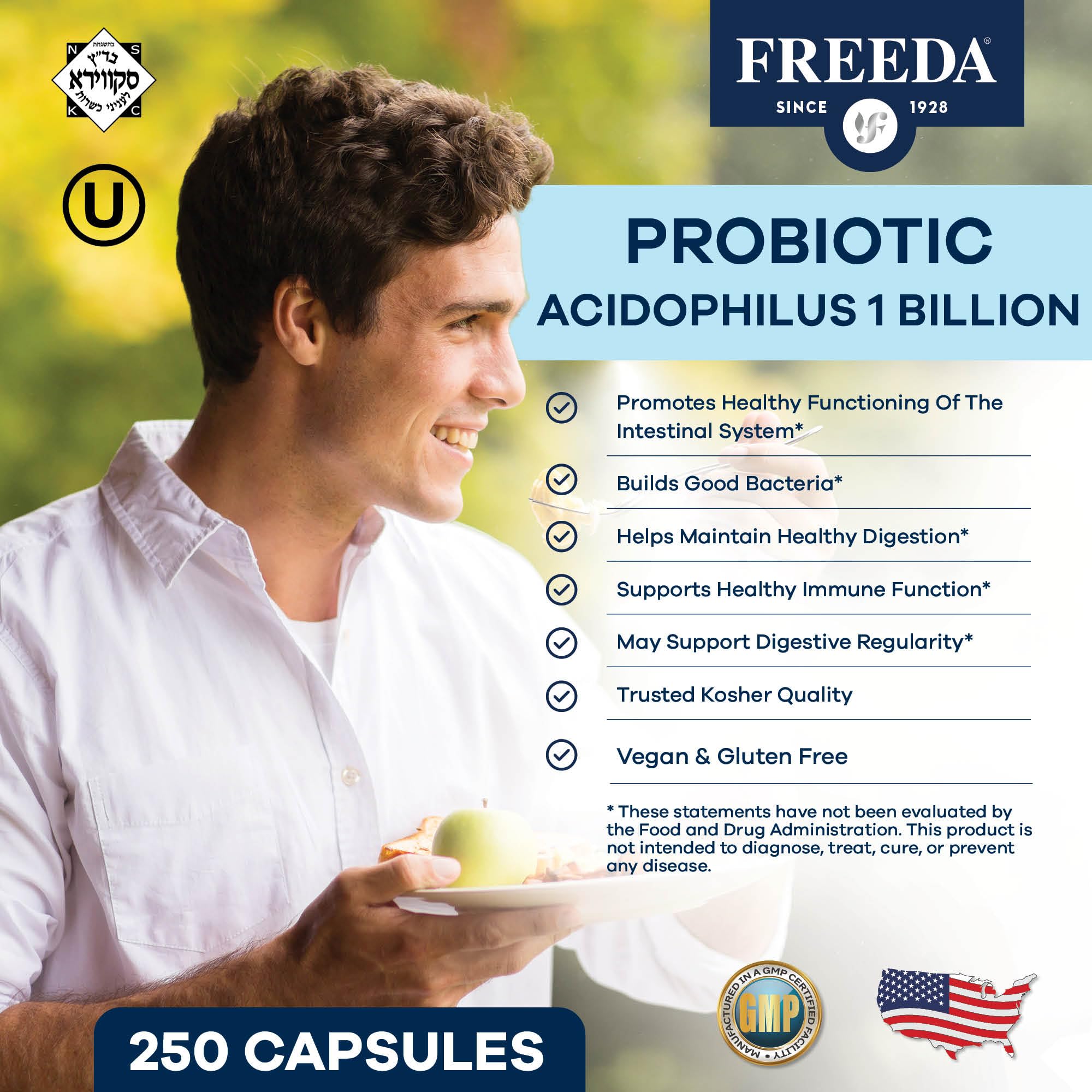 FREEDA Acidophilus botella – regularidad digestiva suave para la vida diaria.