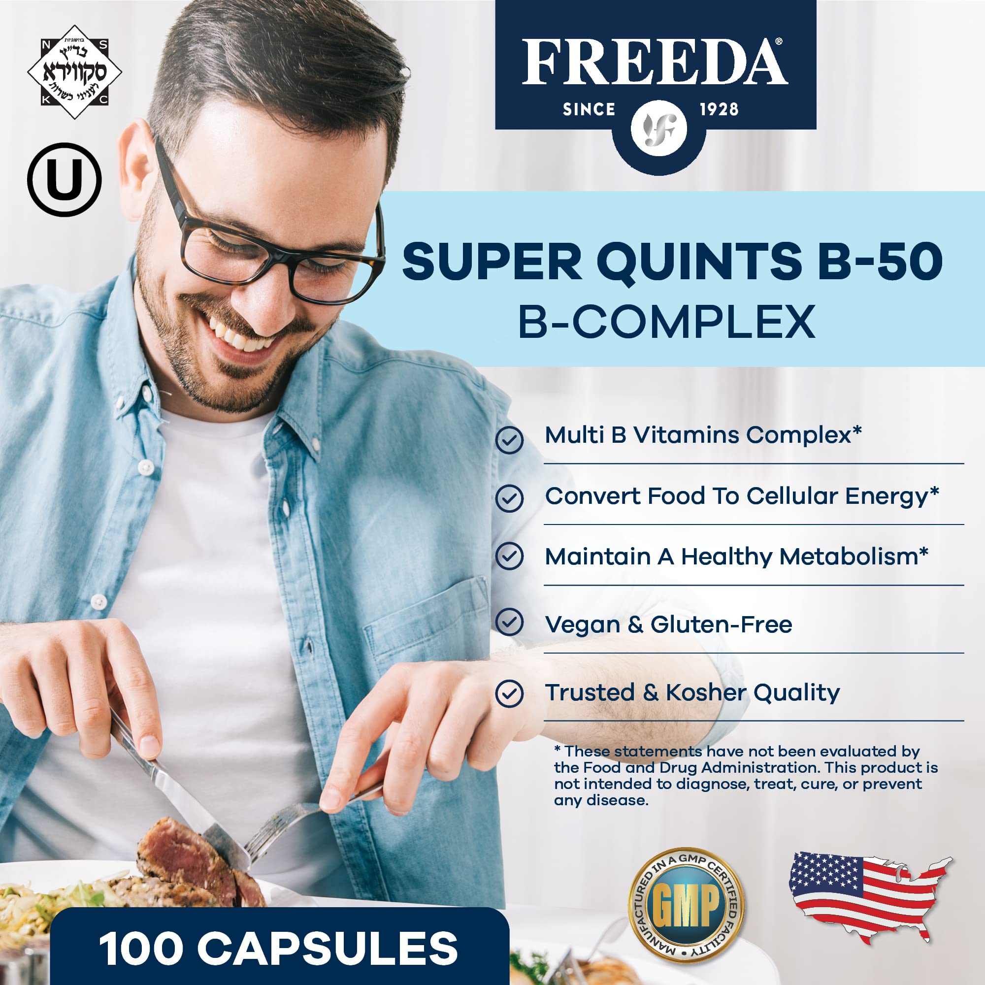 Freeda B-50 Complex, cápsulas agrupadas, uso diario de vitaminas.