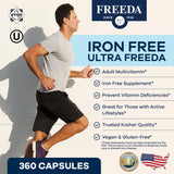 FREEDA cápsulas multivitamínicas de dosis diaria fáciles de tragar para adultos activos.