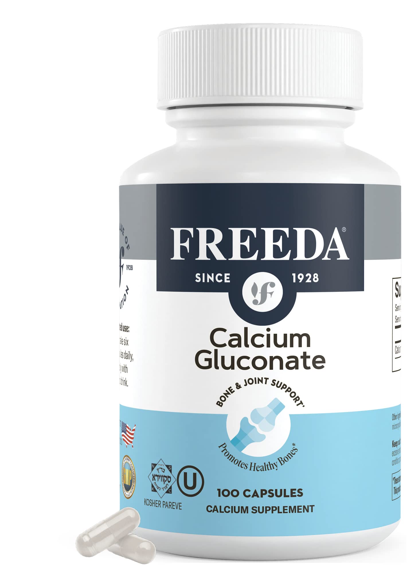 Freeda gluconato de calcio – bote con cápsulas, fácil digestión para huesos