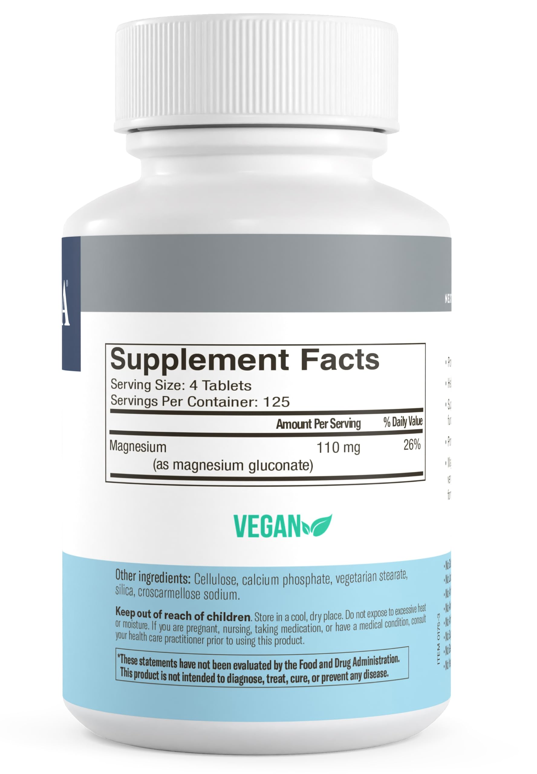 Freeda Magnesium Gluconato: etiqueta clara destacando alta biodisponibilidad.