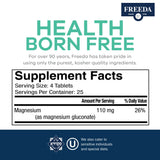 Freeda Magnesium Gluconato: ingredientes simples y veganos para dietas sensibles.