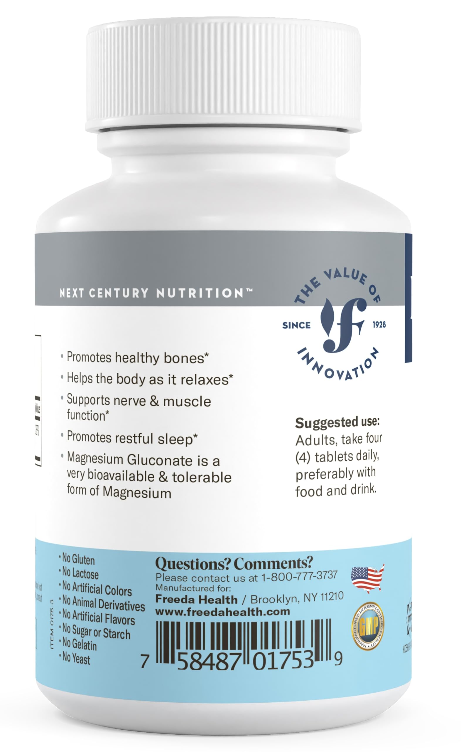 Freeda Magnesium Gluconato: tabletas listas para uso fácil y portátiles.