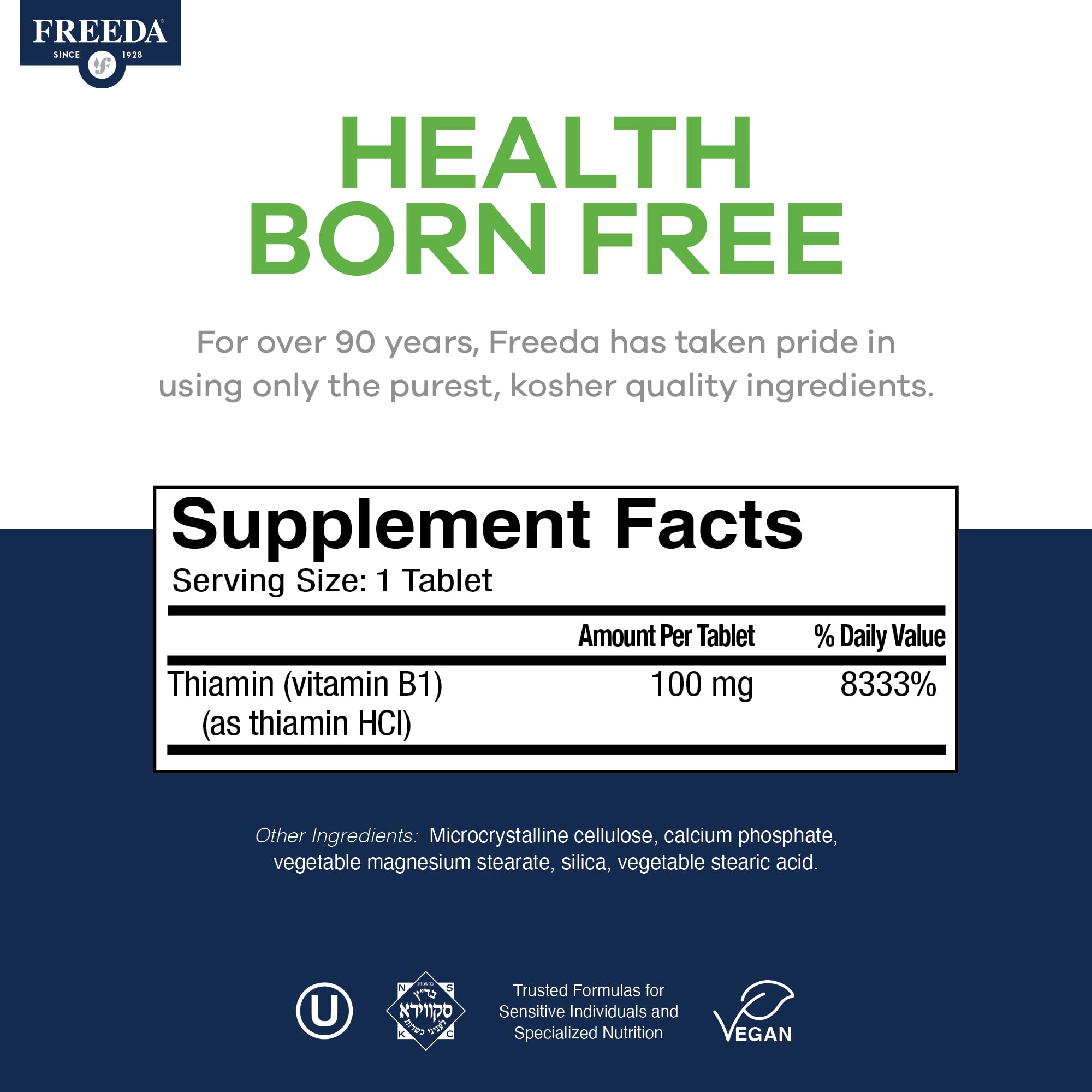 Freeda tiamina B1, ayuda a prevenir deficiencia diaria.