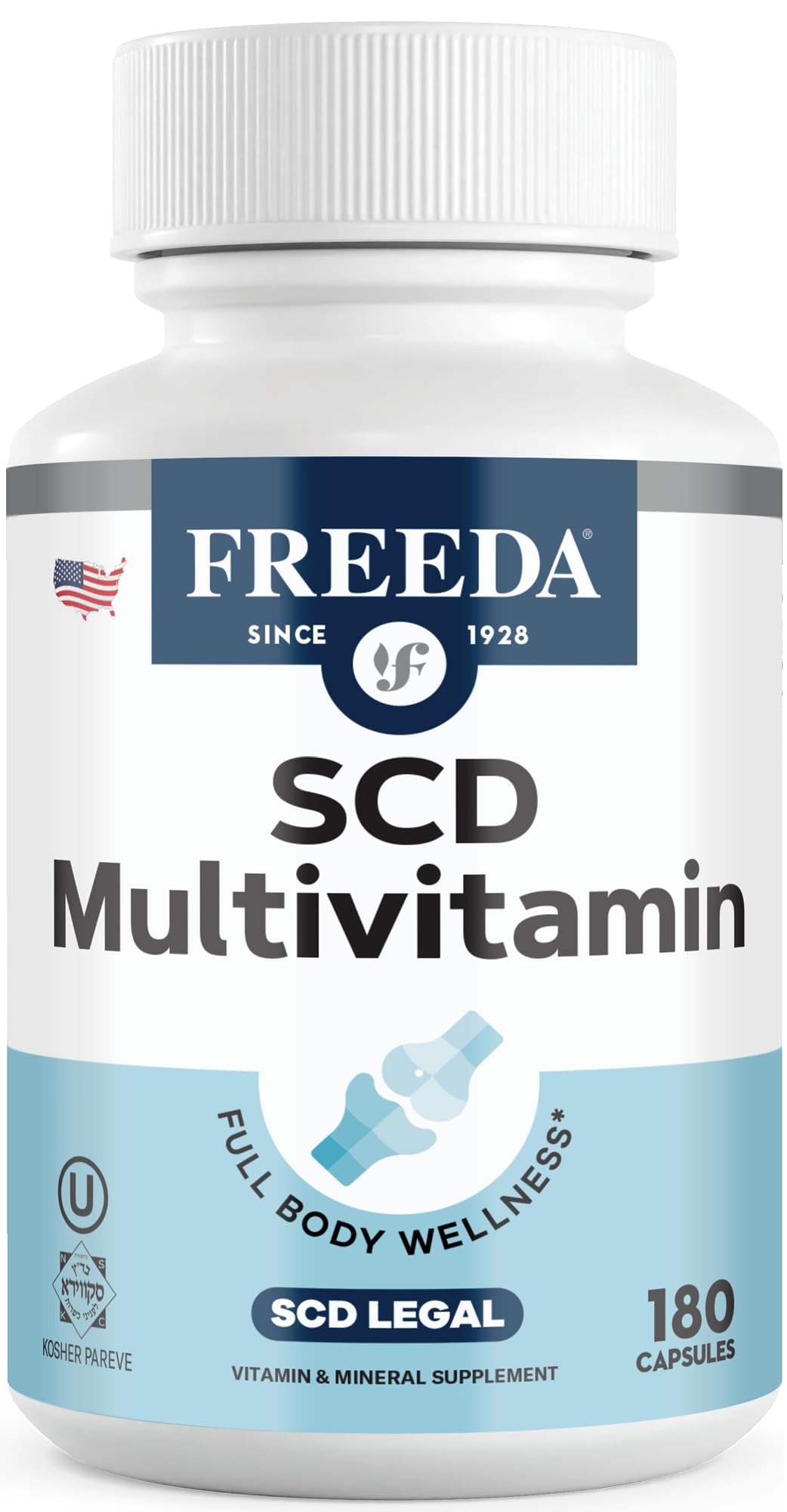 FREEDA SCD Multivitamin botella con cápsulas para uso diario, apoyo nutricional