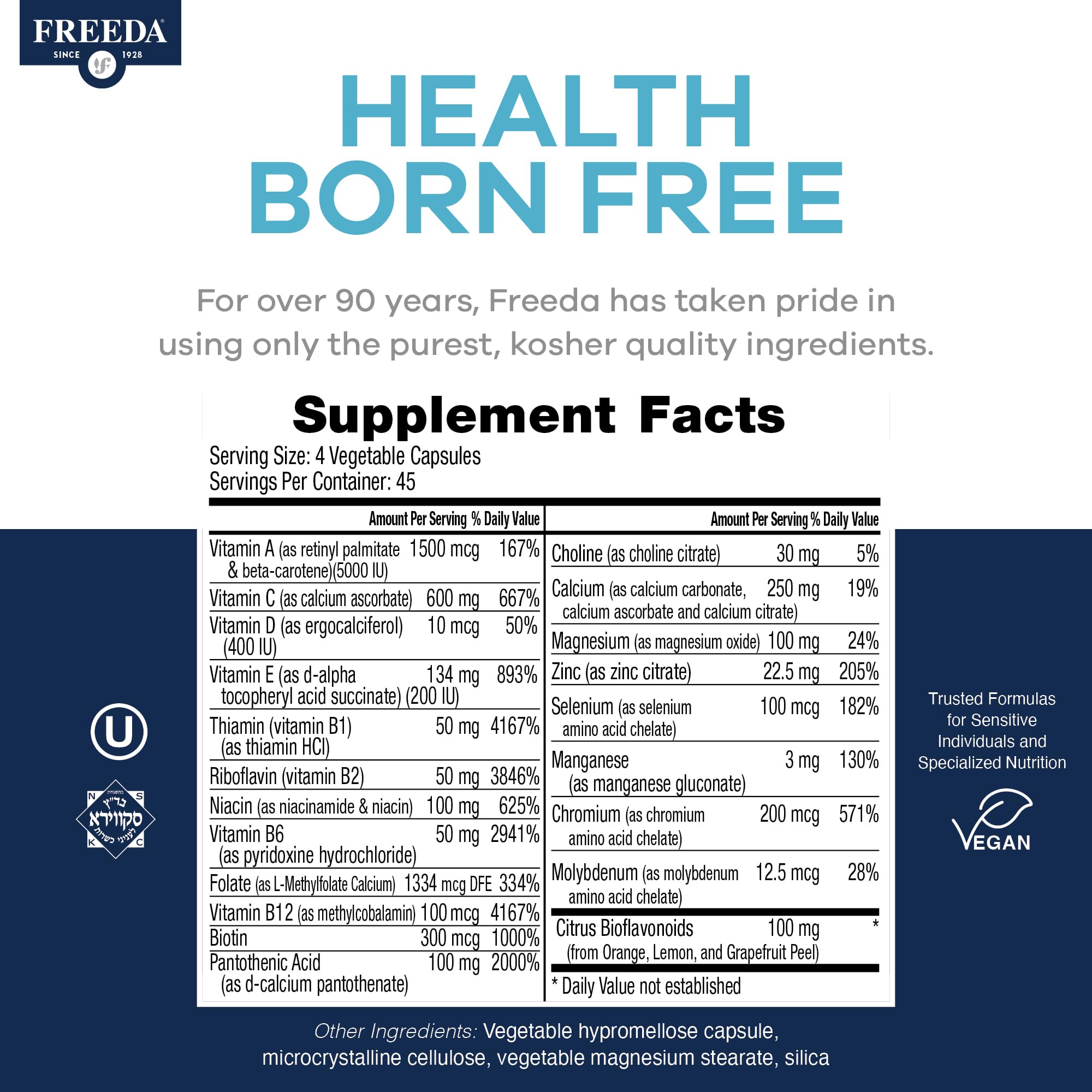 FREEDA SCD Multivitamin cápsulas veganas para ingesta diaria conveniente