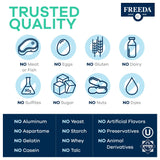 Freeda Senior Multivitamin, en la encimera, opción kosher y vegana para adultos mayores.