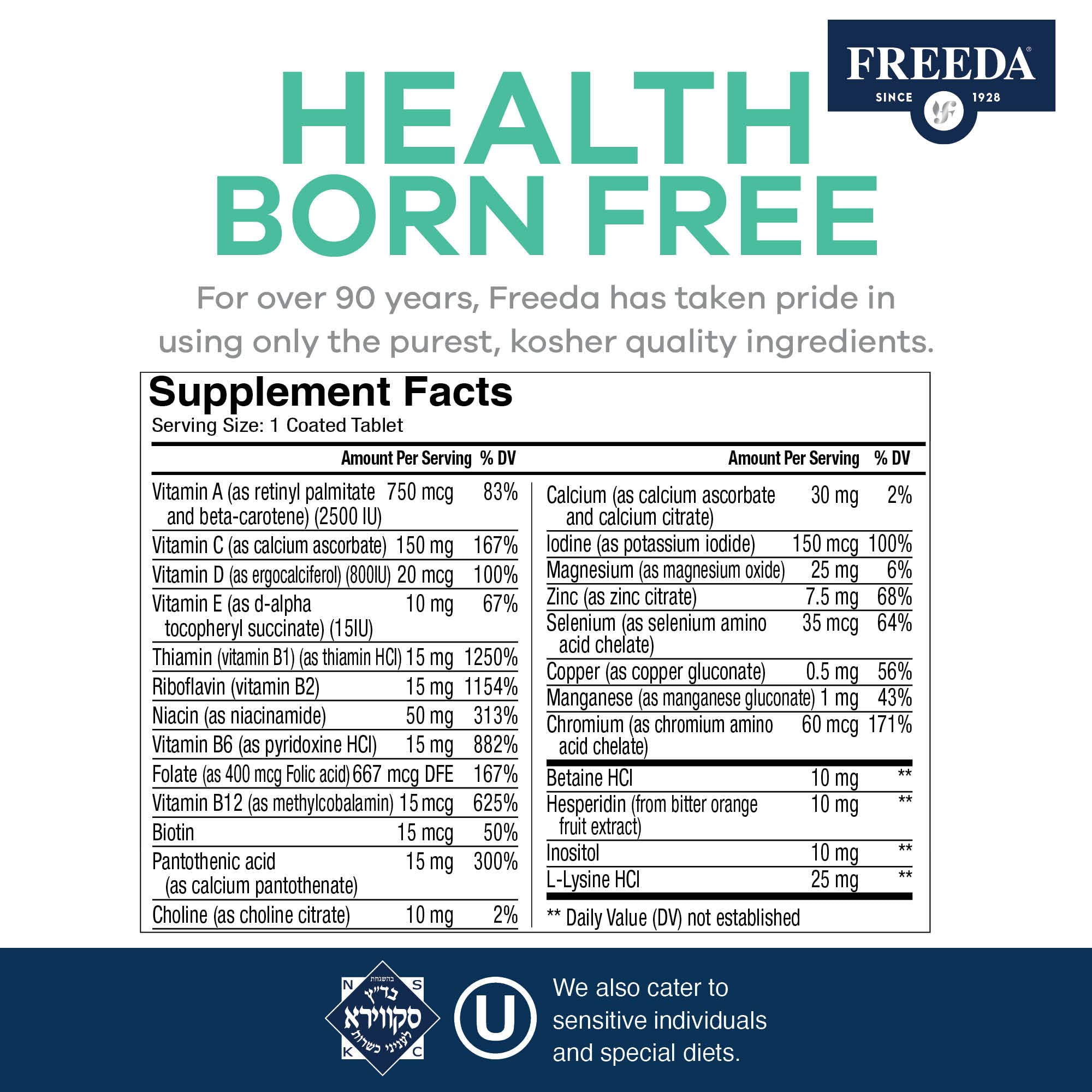 Freeda Senior Multivitamin, tableta recubierta facilita la deglución diaria.