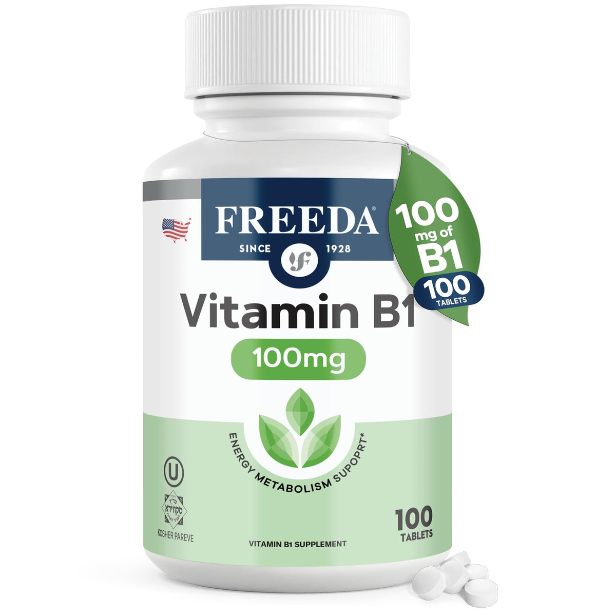 Freeda tiamina B1 100 mg, tableta para energía diaria.