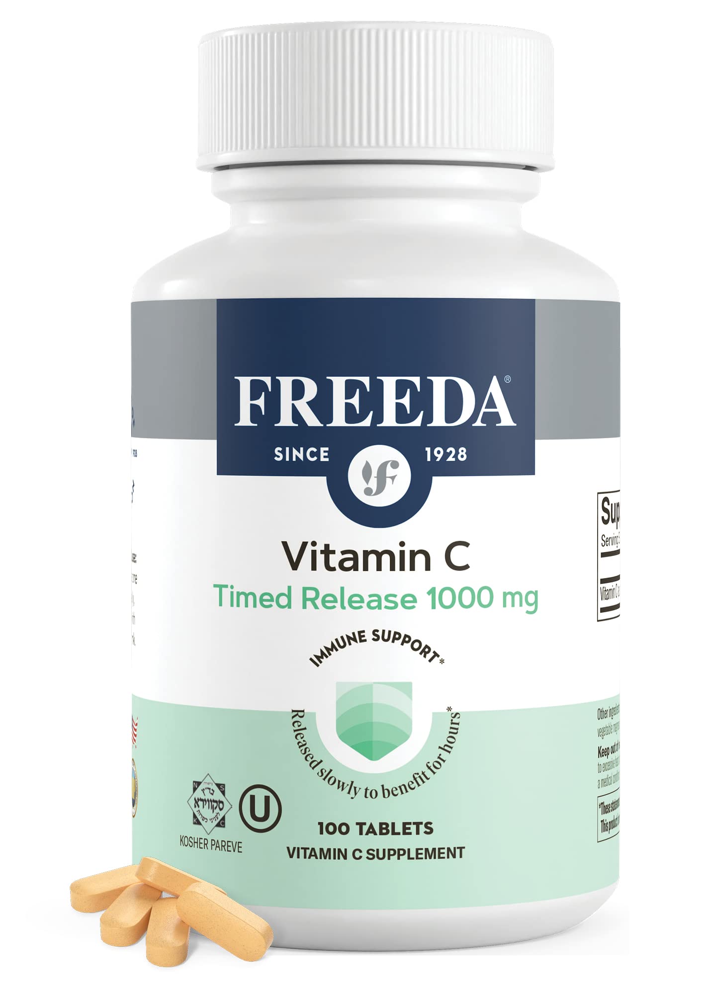 FREEDA Vitamina C de liberación lenta en frasco, apoyo diario al sistema inmune